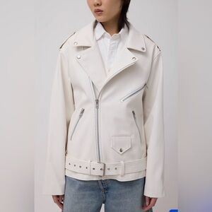 The Frankie Shop ARIA Faux Leather Oversized Biker Jacket RARE WHITE